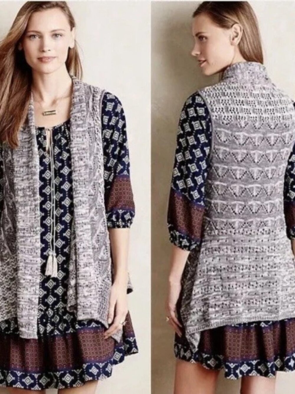 Anthropologie Moth Marled Open-Front Knit Cardigan-Gray & White.XS / SMALL